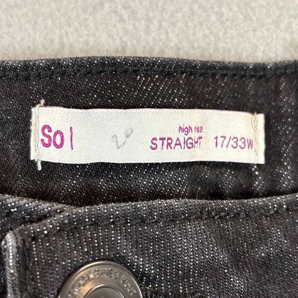 SO High Rise Straight Cropped Jeans Raw Hem Sz 17 (33x27) Black - Picture 2 of 9